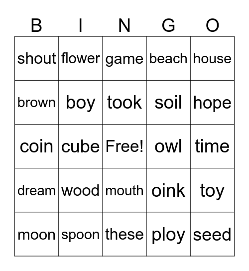 Phonics Bingo Card