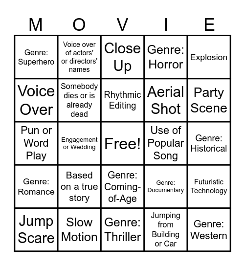 Film Studies Bingo Card