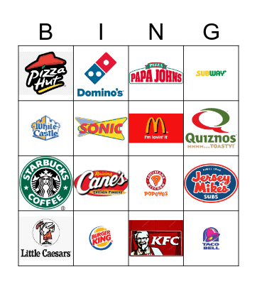 Fast Food Restaurant Logos Bingo Card