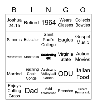 Celebrating 60! Bingo Card