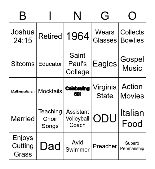 Celebrating 60! Bingo Card