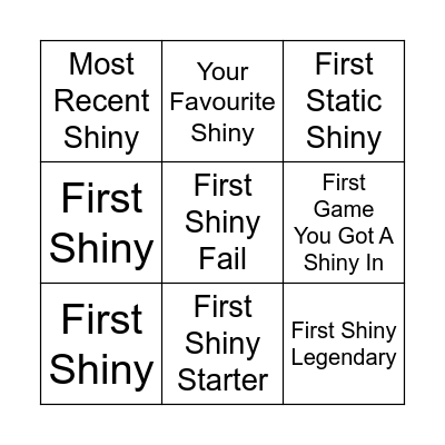 Shiny Pokemon Bingo Card