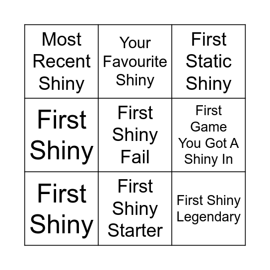 Shiny Pokemon Bingo Card