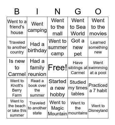 Getting To Know You Bingo Card