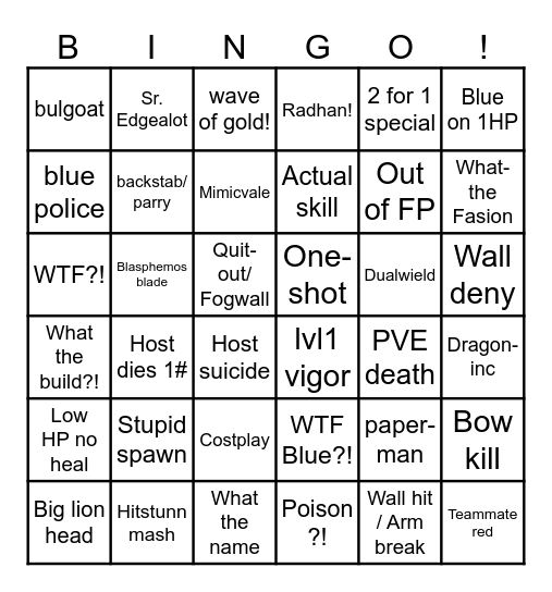 Elden Bingo! Bingo Card