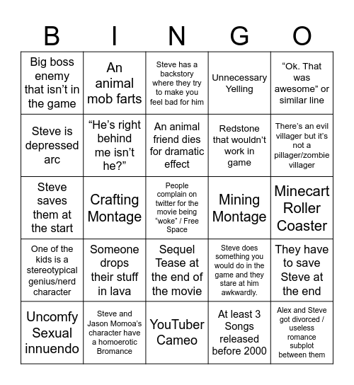 Minecraft Movie (MaryBlanket ver.) Bingo Card