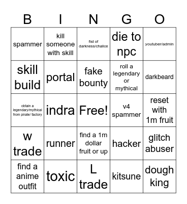 Blox Fruits Bingo Card