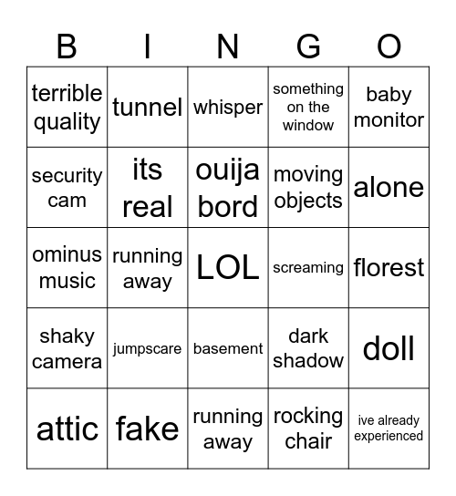 horror scary videos Bingo Card