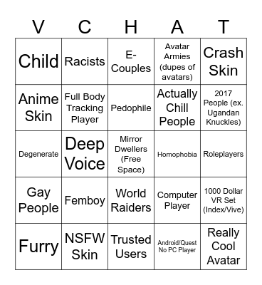 VRChat Bingo Card