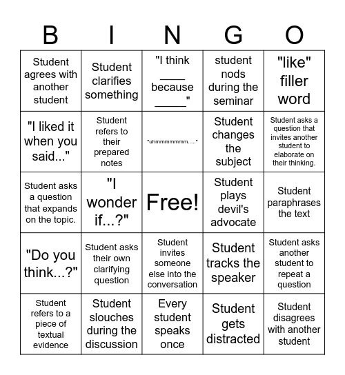 Seminar Exemplar BINGO Card