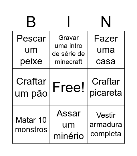 MINECRAFT Bingo Card