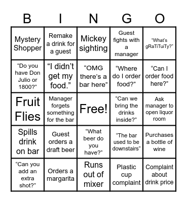 AMC Bar Bingo Card