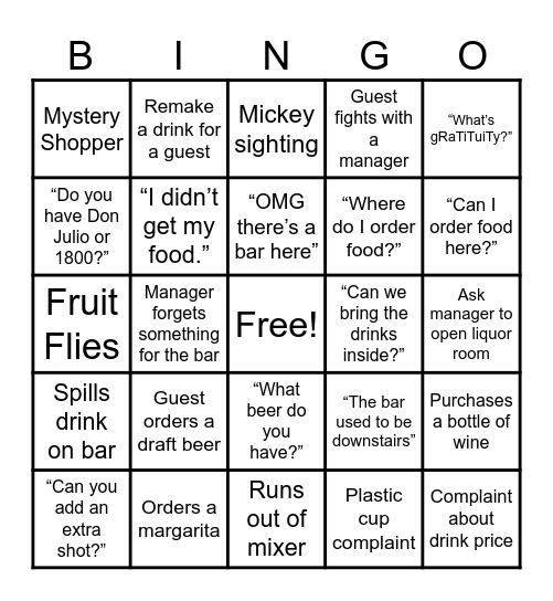 AMC Bar Bingo Card