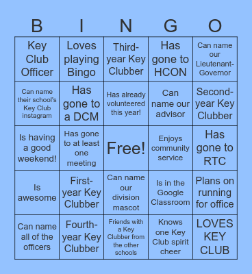KEY CLUB BINGO! Bingo Card