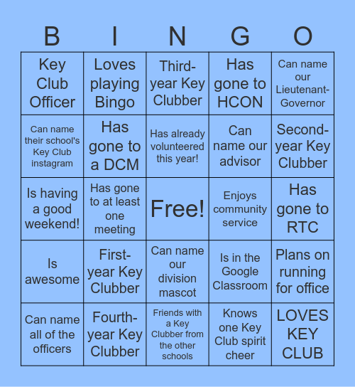 KEY CLUB BINGO! Bingo Card