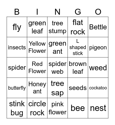 Nature Bingo Card