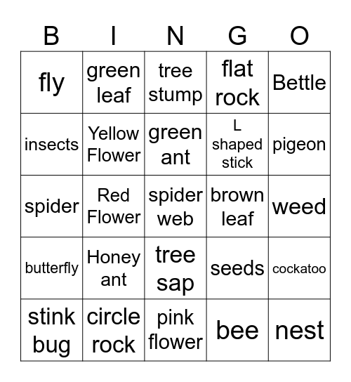 Nature Bingo Card