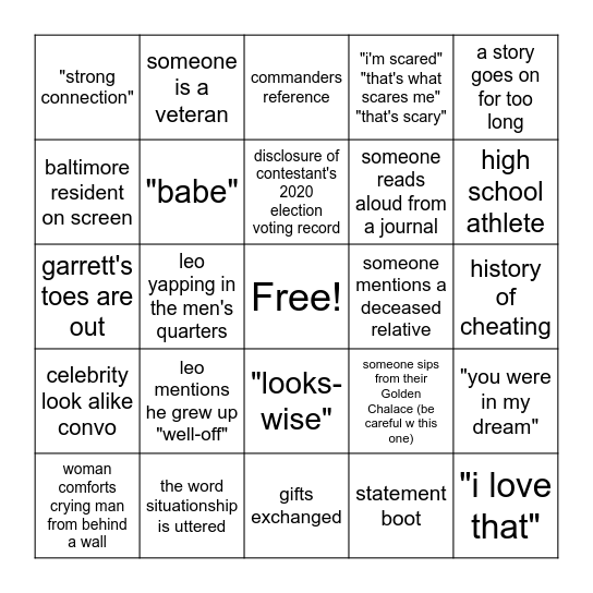 LOVE IS BLIND DC DRINKING GAME Bingo Card