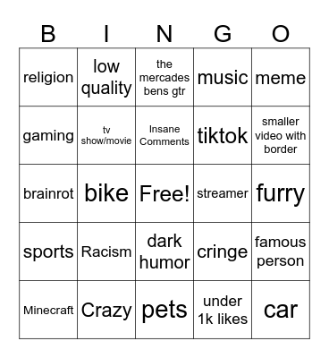 Instagram Reels Bingo Card