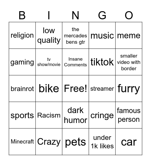 Instagram Reels Bingo Card