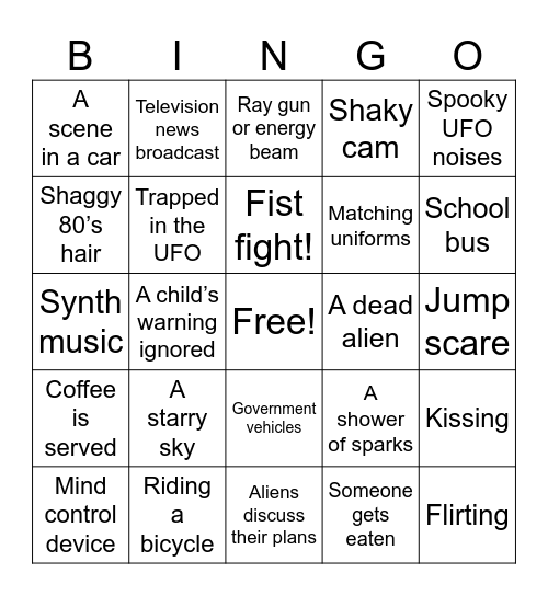 Invaders From Mars 1986 Bingo Card