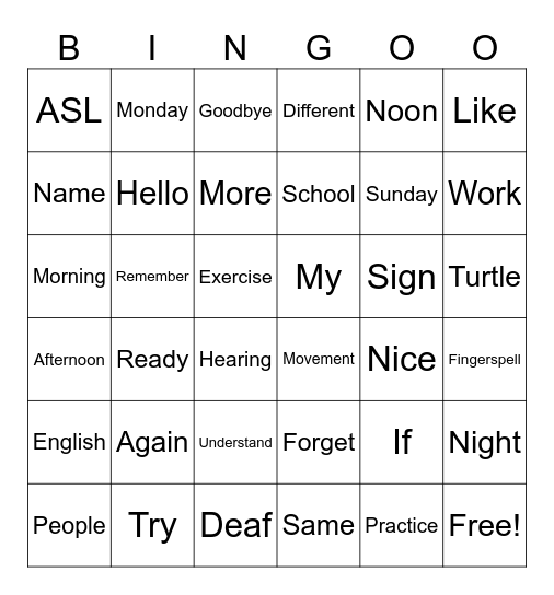 Untitled Bingo Card