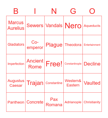 Ancient Rome Bingo Card