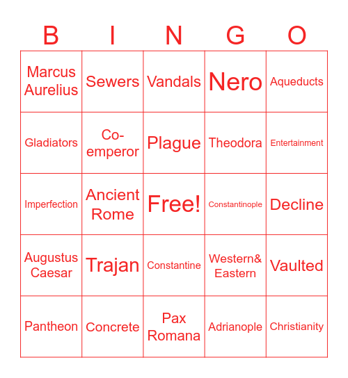 Ancient Rome Bingo Card