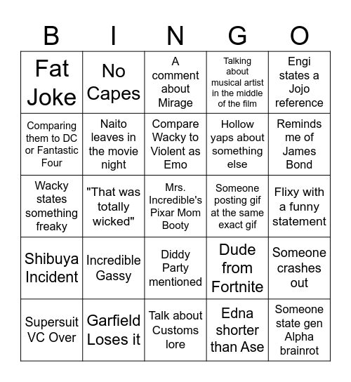 Incredible Bingo Card