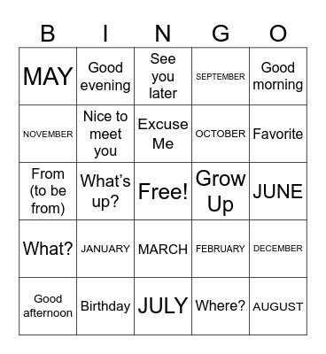 Unit 2 Vocabulary: Getting to Know You Bingo Card