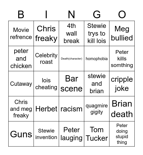 Family guy Bingo Card