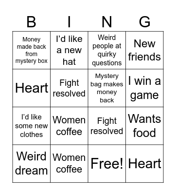 Tomodachi Life Bingo Card