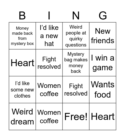 Tomodachi Life Bingo Card