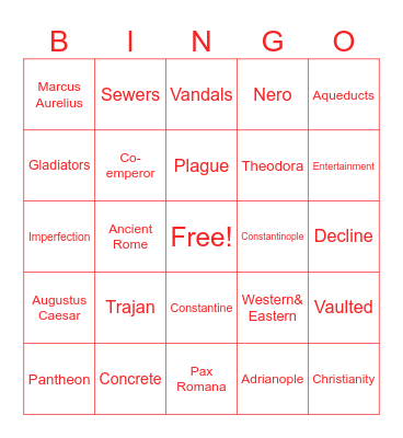 Ancient Rome Bingo Card