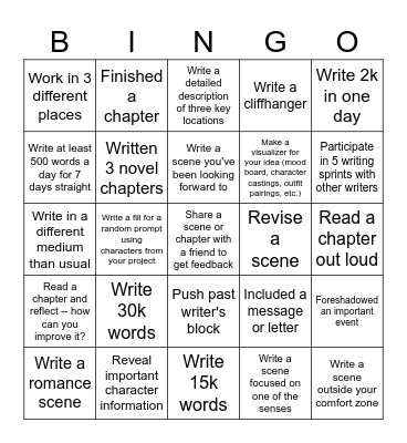 Octnowrimo Bingo Card