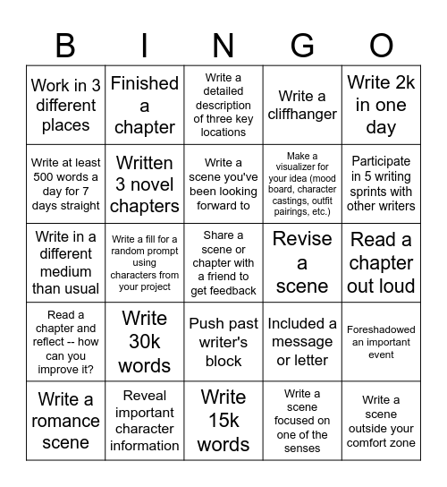 Octnowrimo Bingo Card