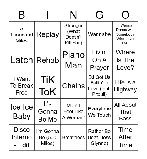 Musical Bingo Card