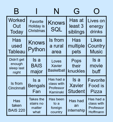 BAIS Club Find Somone Who.... Bingo Card