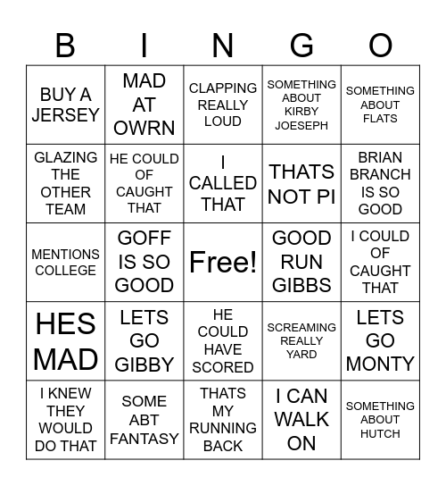 AUSTIN DURRING LIONS Bingo Card