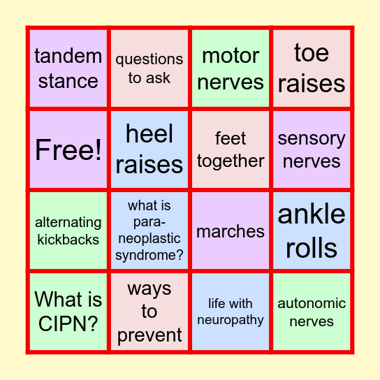 NEUROPATHY BINGO Card