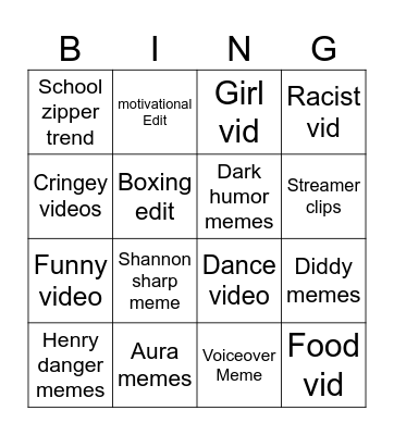 IG REEL Bingo Card
