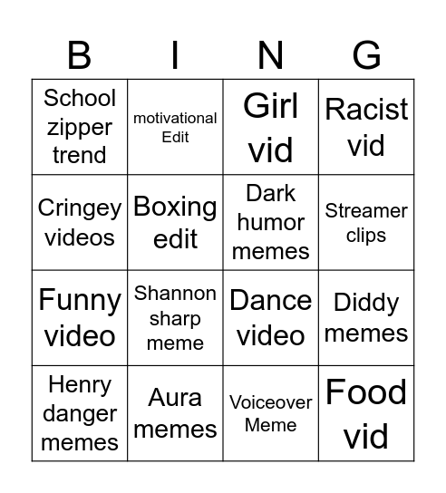 IG REEL Bingo Card