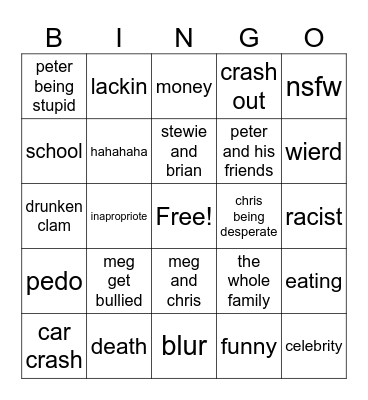 family guy Bingo Card