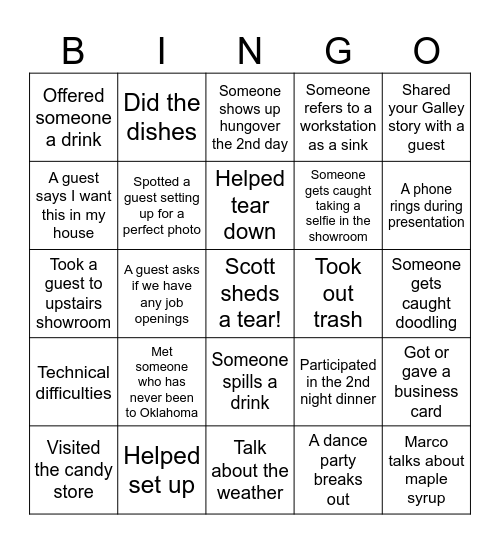GalleyU Bingo Card
