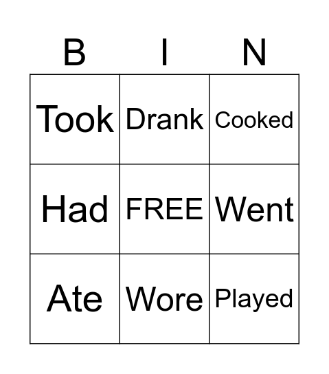 My Past Verbs Bingo Card