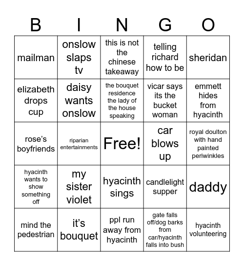 every joke in keeping up appearances Bingo Card