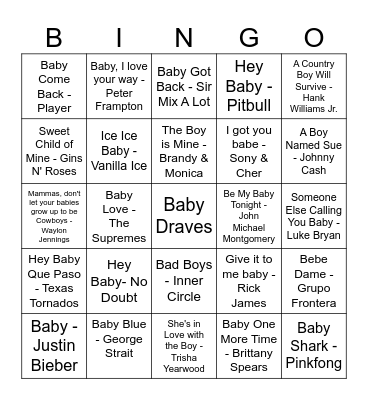 Baby Draves Bingo Card