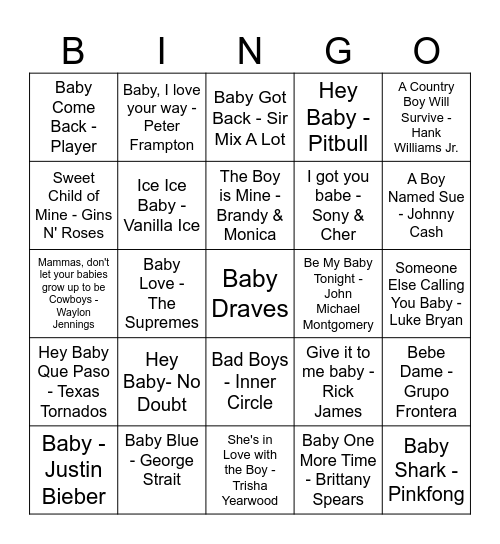 Baby Draves Bingo Card