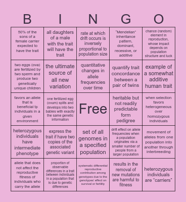 Complex Traits / Evolutionary Theory Bingo Card