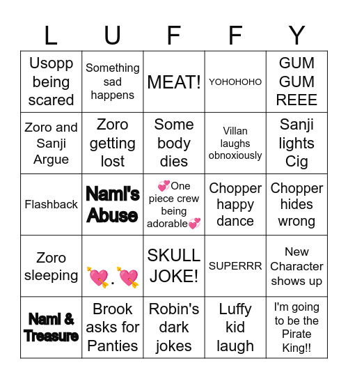 One piece Bingo Card